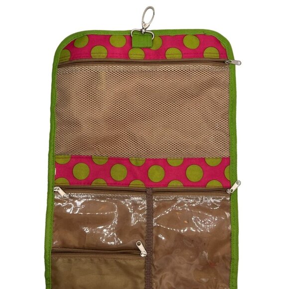J Garden Hanging Toiletry Bag Bright Polka Dot Mesh Plastic Pockets Travel Must - Picture 8 of 8